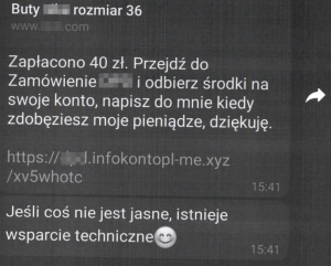 zrzut ekranu z wiadomością tekstową