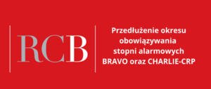 Napis przedłużenie okresu obowiązywania stopni alarmowych BRAVO oraz CHARLIE-CRP