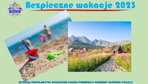 zdjęcia z wakacji z napisem Bezpieczne Wakacje