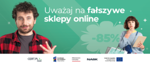 Plakat akcji uważaj na fałszywe sklepy online