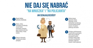 plakat z informacjami jak nie dać się oszukać metoda na wnuczka