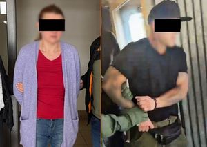 Kolaż zdjęć na których widać zatrzymaną kobietę i mężczyznę.
