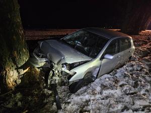 samochód który uderzył w drzewo