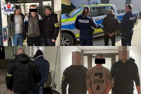 policjanci na zdjeciach z osobami zatrzymanymi
