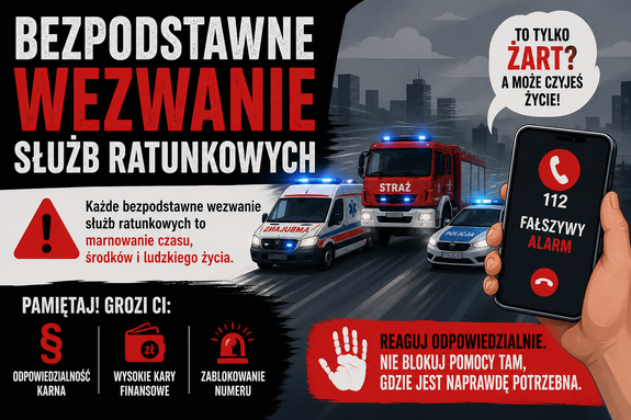 grafika przedstawiająca konsekwencje bezpodstawnego wezwania służb ratunkowych
