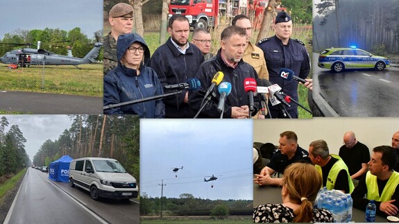 kolaż zdjęć z miejsca pożaru w powiecie biłgorajskim