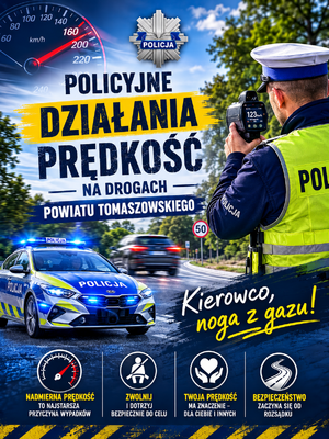 plakat akcji prędkość na drogach powiatu tomaszowskiego