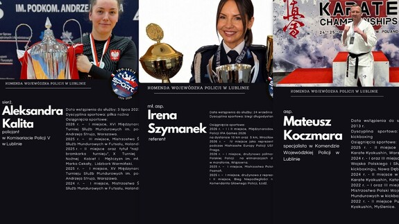 kolaż zdjęć policjantów z opisami ich osiągnięć