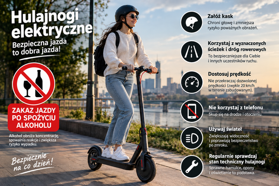 grafika z przepisami dotyczącymi korzystania z hulajnóg elektrycznych