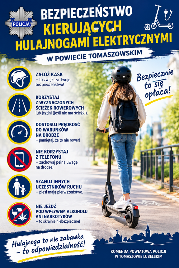 grafika z zasadami korzystania z hulajnóg elektrycznych